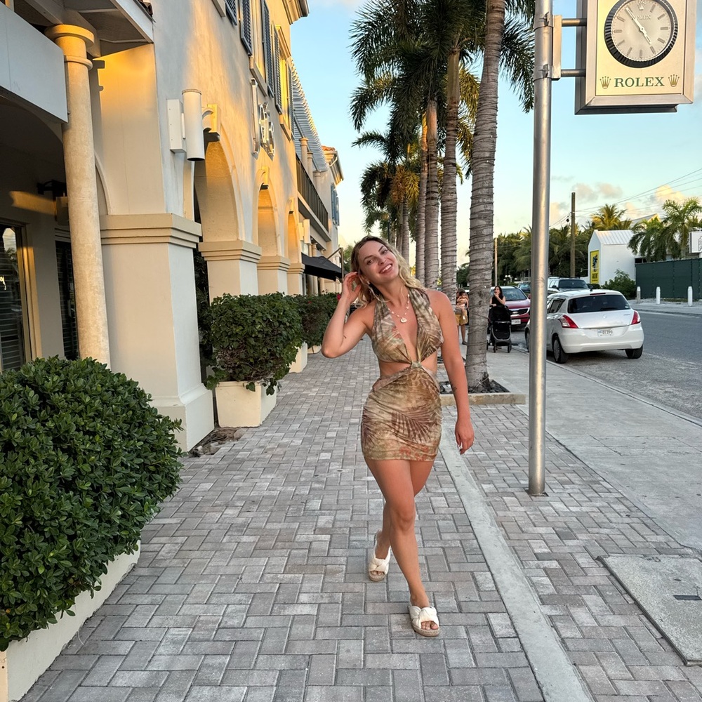 Stylish Brown and Tan Halter Dress
